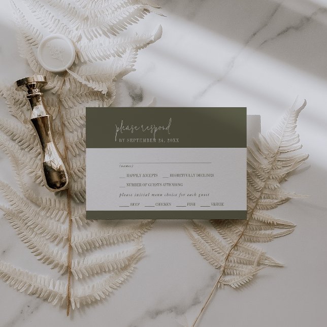 Moderna carta de menú verde oliva Moda carta RSVP (Subido por el creador)