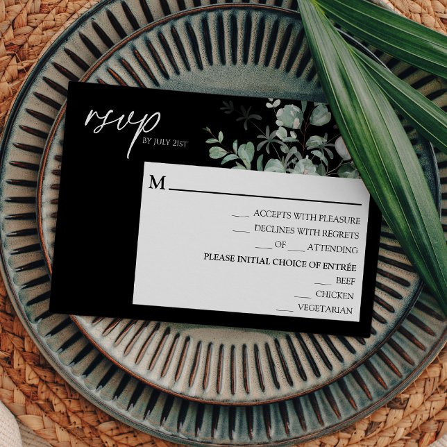 Moderna carta verde Boda negro carta RSVP (Subido por el creador)