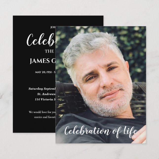 Moderna celebración negra de la vida con foto (Anverso / Reverso)