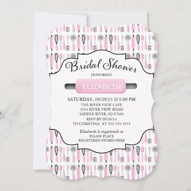 Moderna cocina rosa - Invitación a ducha de novias (Anverso)
