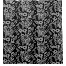 Moderna Cortina de ducha blanca floral negra