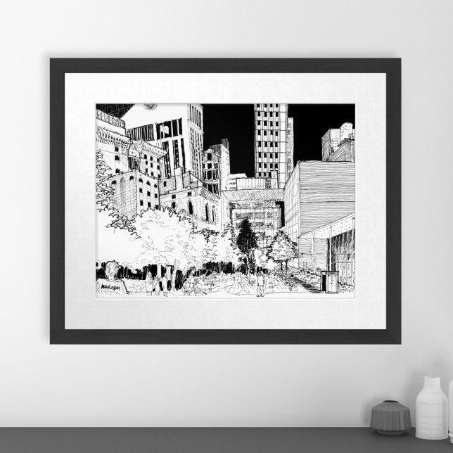 Moderna decoración doméstica NYC Viaje Esbozo arte (Modern Home Decor NYC Travel Sketch Wall Art Print)