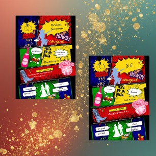 moderna diversión retro cómic bachelorette cowgirl