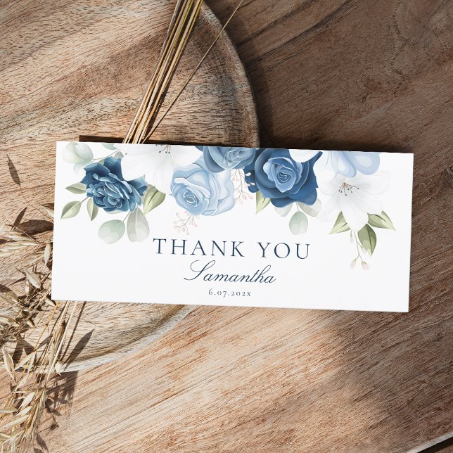 Moderna Ducha Azul Floral Bridal Shower Gracias (Modern Dusty Blue Floral Bridal Shower Thank You)