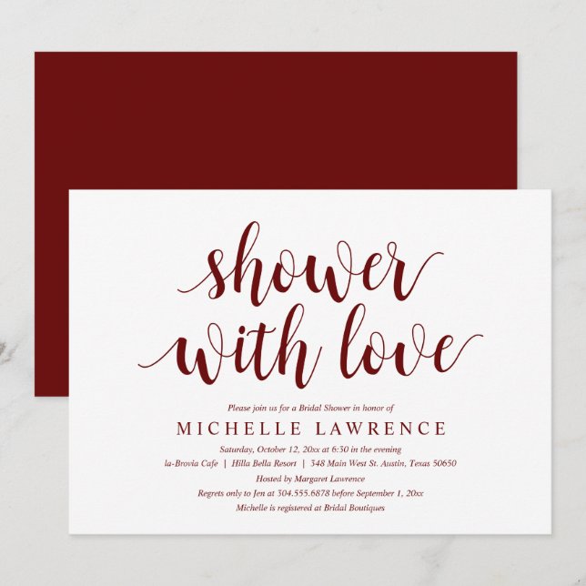 Moderna ducha de novias con invitación a la celebr (Anverso / Reverso)
