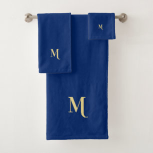 Moderna elegancia Faux Gold Monogramed Navy Blue
