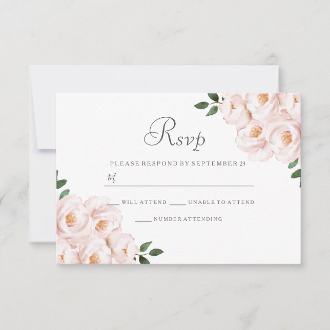 Moderna Elegante Floral Rosa RSVP de Boda (Anverso)