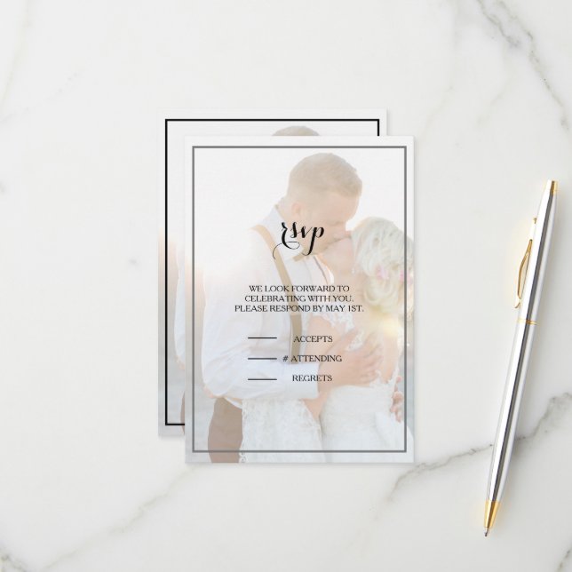 Moderna Elegante Tarjeta Rsvp Faux Vellum Overlay (Anverso/Reverso In Situ)