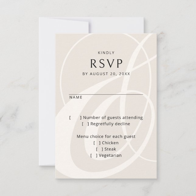 Moderna escritura Champagne Ampersand Wedding RSVP (Anverso)