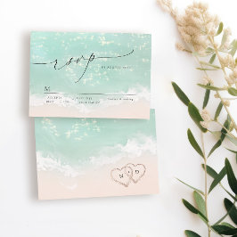 Moderna escritura Sand Hearts Beach Wedding RSVP