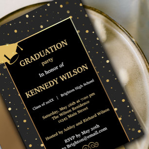 Moderna Esparkles de Oro Grad Invitación Negro