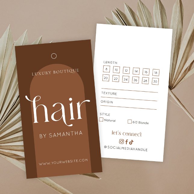 Moderna etiqueta de colgado de extensiones de pelo (Modern boho hair extensions hang tags - you can edit all colors to make your branded hang tag labels)
