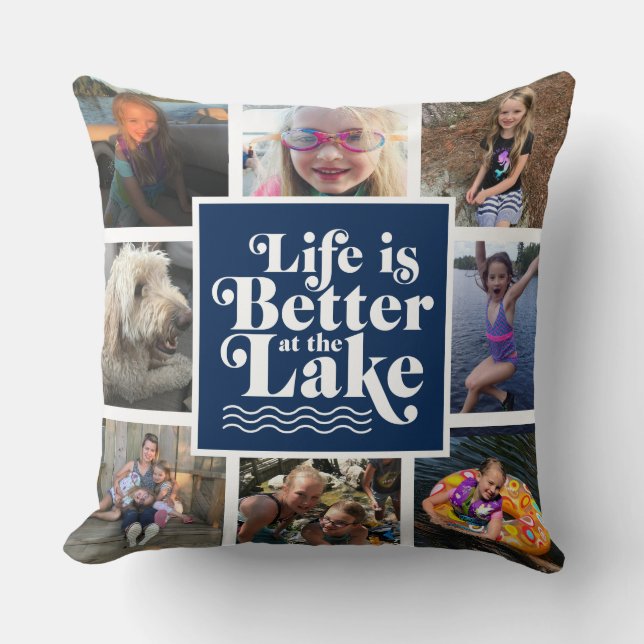 Moderna familia de vida en lago azul foto almohada (Anverso)