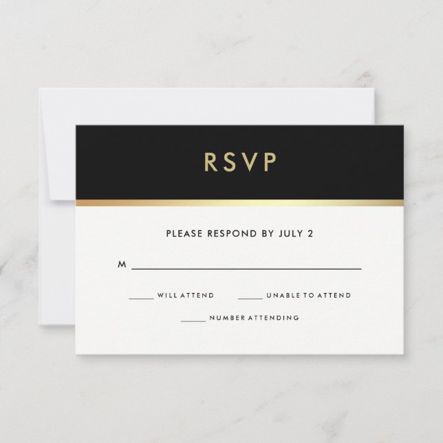Moderna Faux Gold y Black Bat Mitzvah RSVP (Anverso)