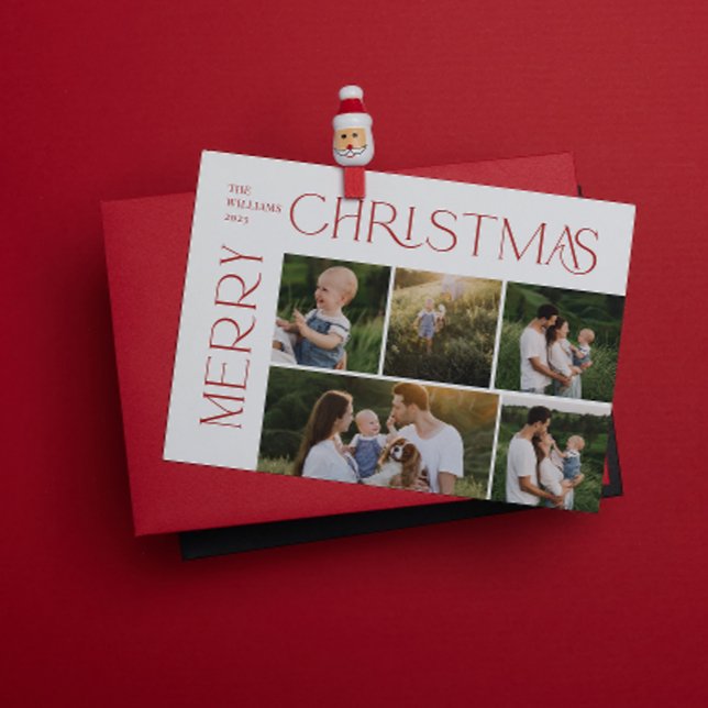 Moderna Feliz Navidad 5 Foto Tipografía Roja (Spread the magic of the holidays with these beautiful cards 🎅🏼❤️)