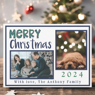 Moderna Feliz Navidad Argyle Blue Green 3 Foto