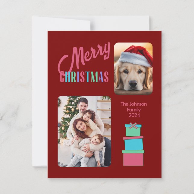 Moderna Feliz Navidad brillante arcoiris 2 foto (Anverso)