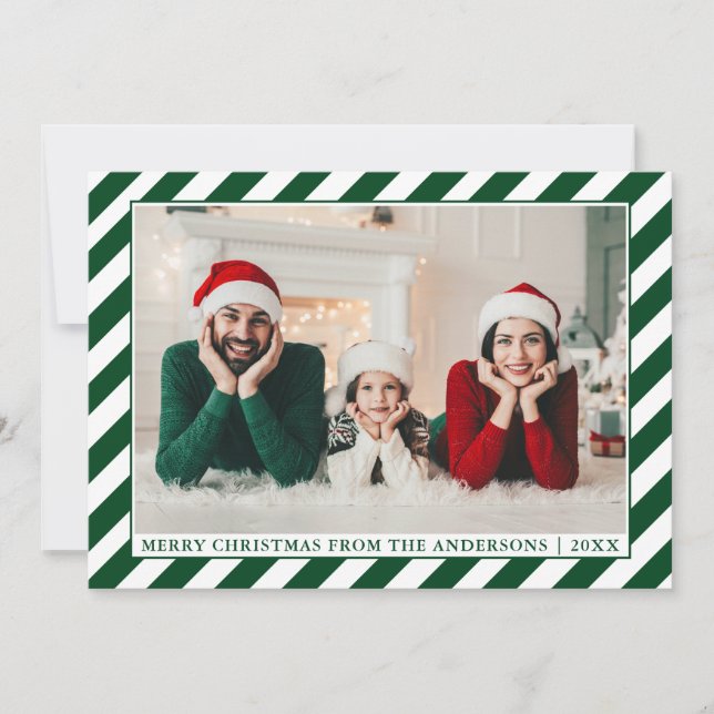 Moderna Feliz Navidad Green Stripes Foto (Anverso)
