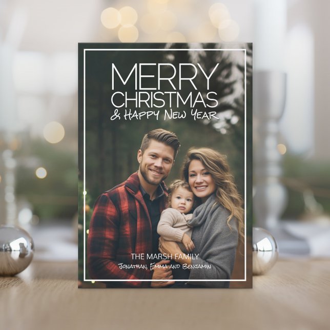 Moderna Feliz Navidad HNY - 1 Foto completa (Modern, Minimal Christmas Photo Card)