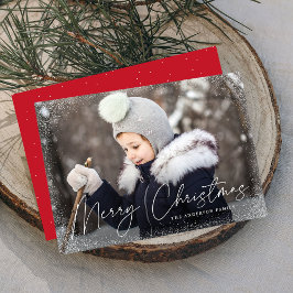 Moderna Feliz Navidad Nieve Flores Rojas Foto