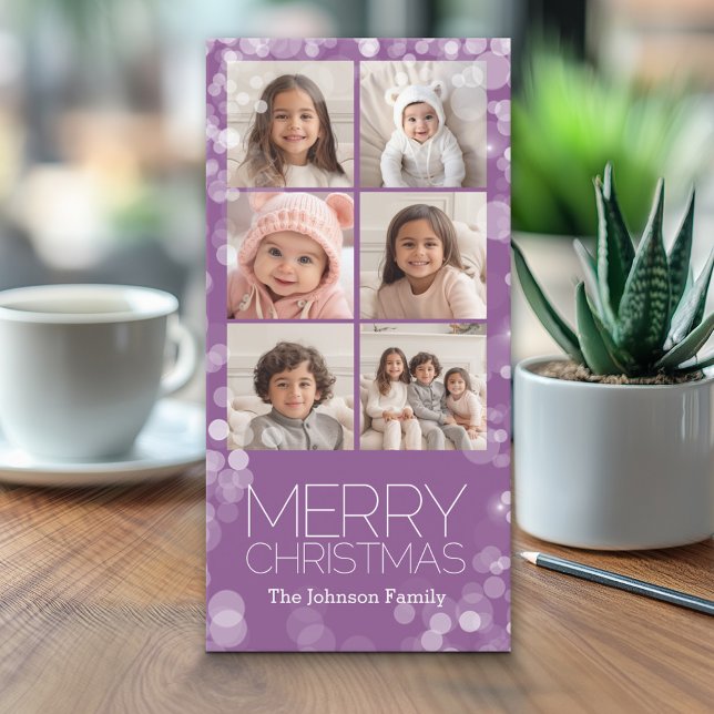 Moderna Feliz Navidad Orquídea Bokeh Personalizado (Classic Christmas Photo Card)