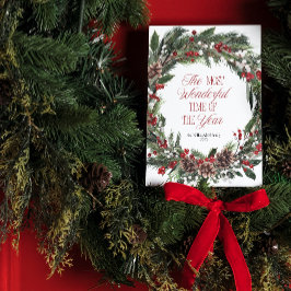 Moderna Feliz Navidad Rojo Berry Wreath Botánica