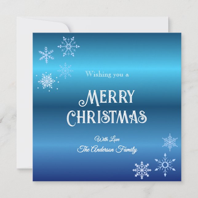 Moderna Feliz Navidad Snowflake Blue (Anverso)