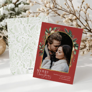 Moderna Feliz Navidad Verde Oro Rojo Arco 1 Foto