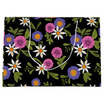 Moderna floral brillante sobre fondo negro Bolsa d