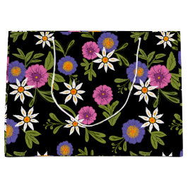 Moderna floral brillante sobre fondo negro Bolsa d