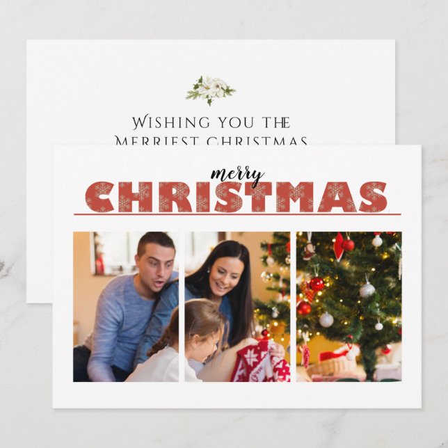 Moderna foto de 1 o 3 con Feliz saludo de Navidad (Anverso / Reverso)