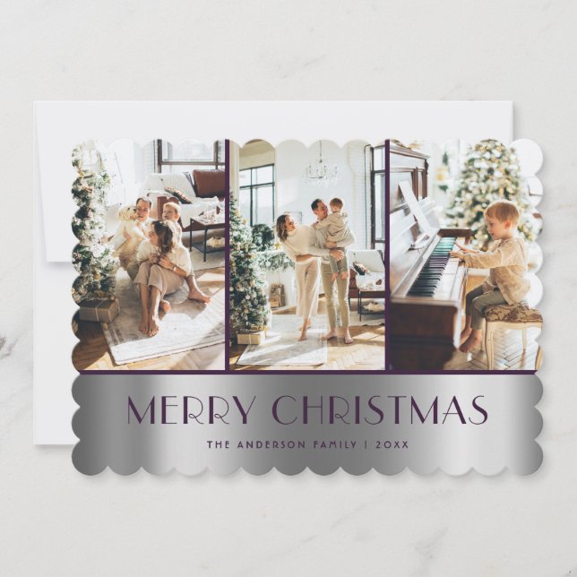 Moderna foto de plata morada tarjeta de Navidad Me (Anverso)