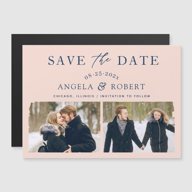Moderna foto de Rubor Navy 2 Save the Date Magnet (Anverso/Reverso)