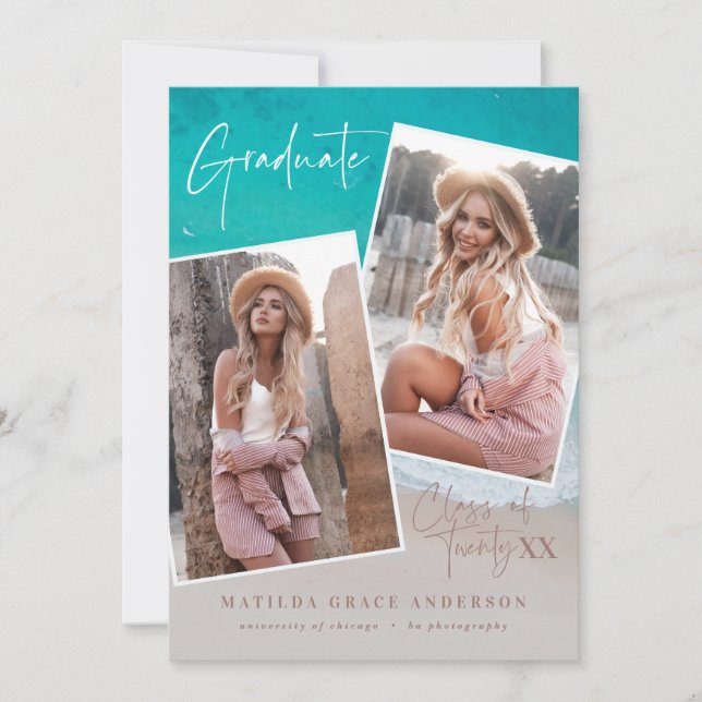 Moderna graduación multifoto playa océano moderno (Anverso)