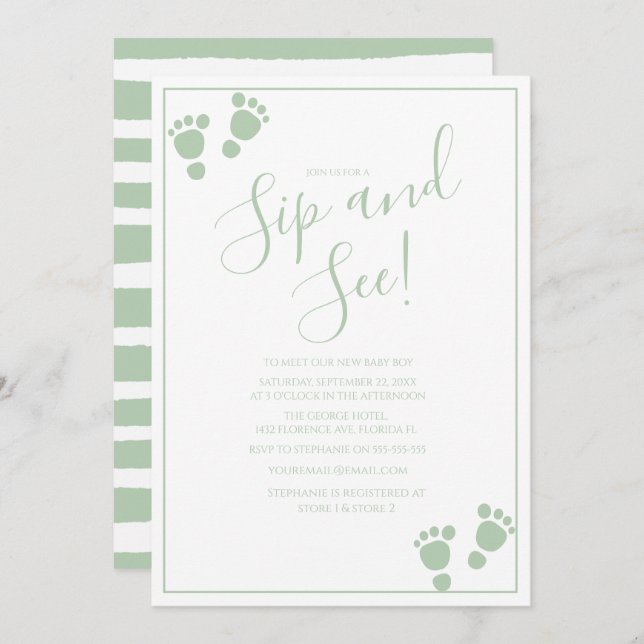 Moderna Huella Sip Y Ver Invitación De La Fiesta (Anverso / Reverso)