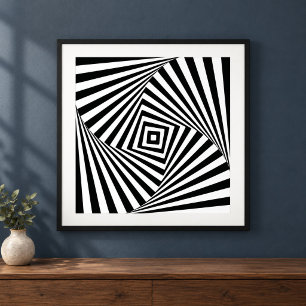Moderna Ilusión Óptica Pared Arte Negro y Blanco