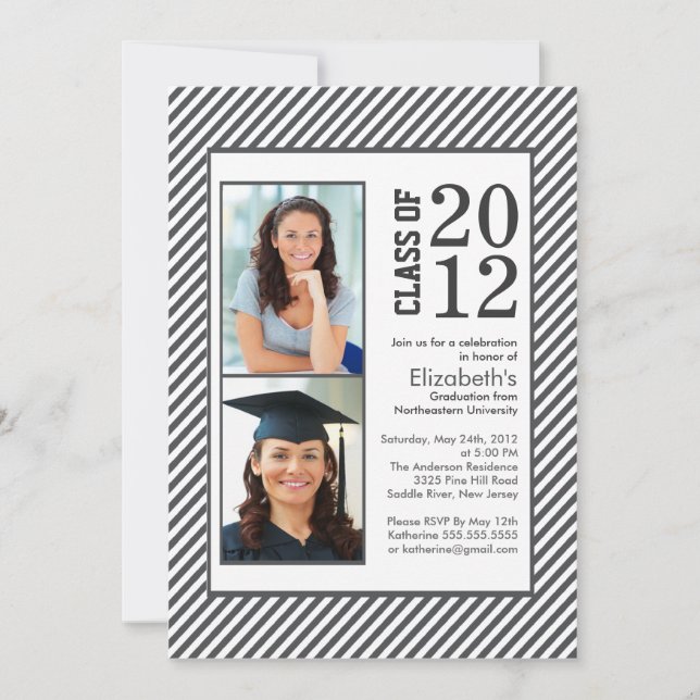 Moderna invitación a graduación de fotos en franja (Anverso)