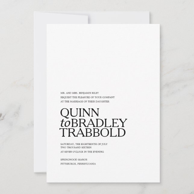 MODERNA invitación a la boda de GLAM BLANCO Y NEGR (Anverso)
