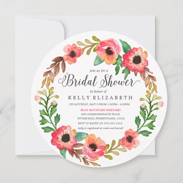 MODERNA invitación a la ducha de novia en FLORAL W (Anverso)