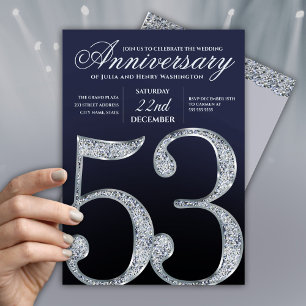 Moderna Invitación de Aniversario 53 Diamante Plat