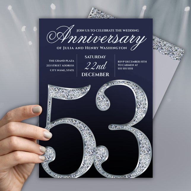 Moderna Invitación de Aniversario 53 Diamante Plat (Subido por el creador)