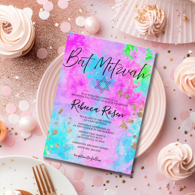 Moderna Invitación de Bat Mitzvah con Acuarela de  (Subido por el creador)