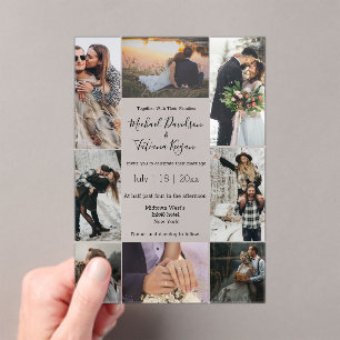 Moderna Invitación de Boda con Collage de 8 Fotos