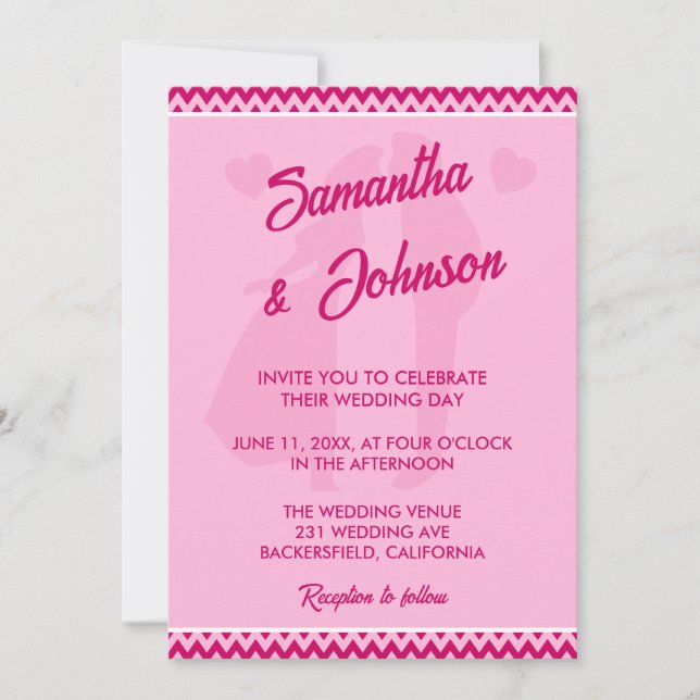 Moderna invitación de boda elegante rosa con franj (Anverso)