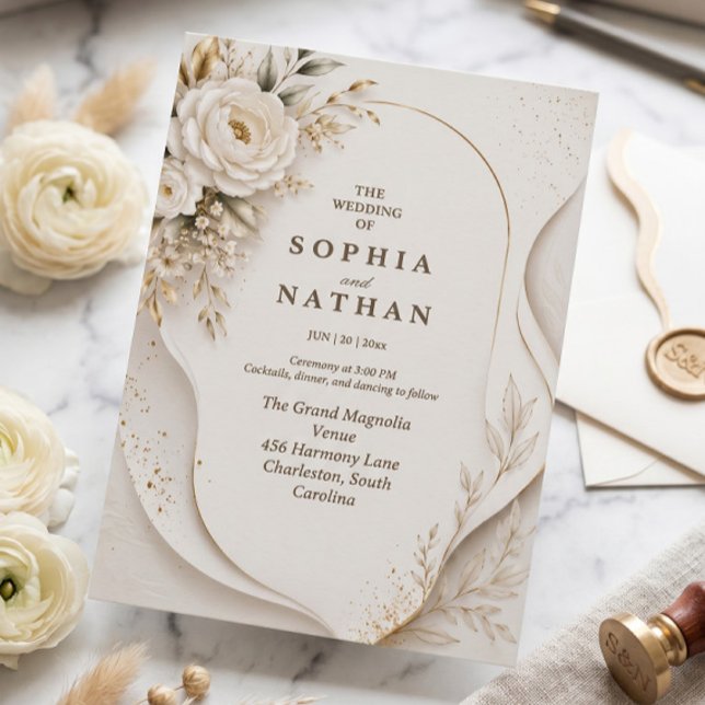 Moderna Invitación de Boda Floral Blanca Abstracta (Subido por el creador)