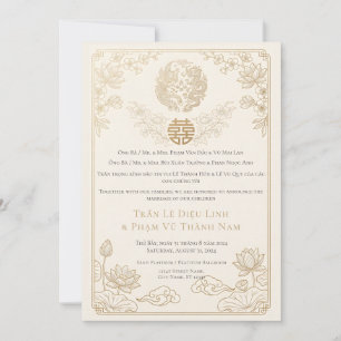 Moderna invitación de boda vietnamita-inglés QR