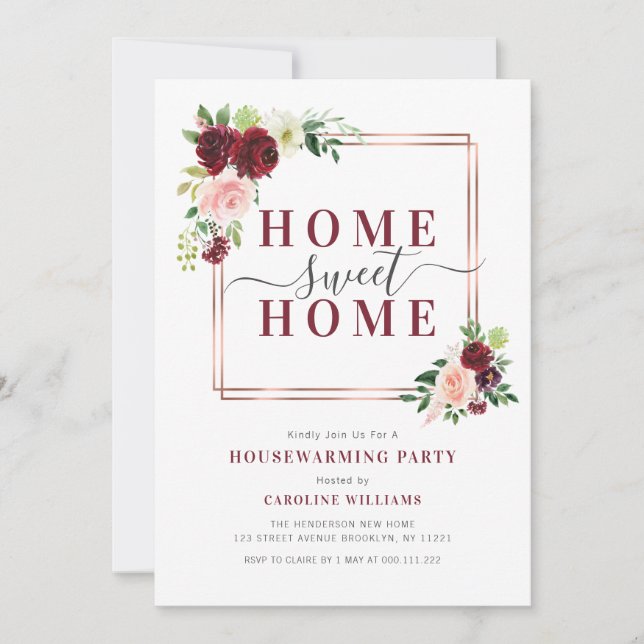 moderna invitación de casa con marco floral (Anverso)