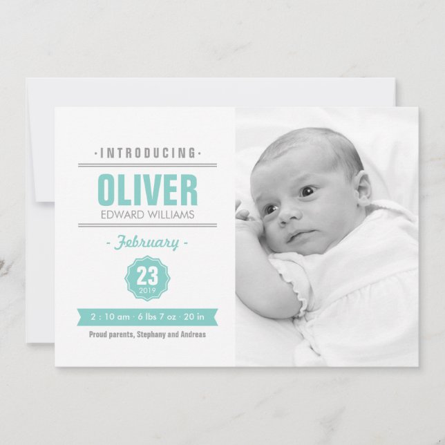 Moderna Invitación de fotos de recién nacidos en l (Anverso)