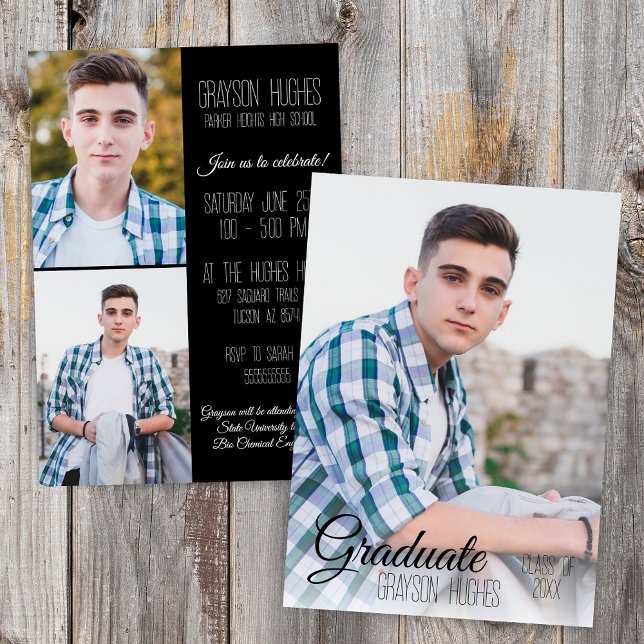Moderna Invitación de Graduación con Estilo Fotos  (Modern Graduation Invitation Announcement Modern Script Trendy Typography Stylish)
