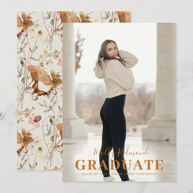 Moderna Invitación de graduación de fotografía mín (Anverso / Reverso)